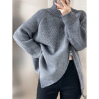 Damen lässiger Strickpullover mit seitlichem Reißverschluss und hohem Kragen R&B