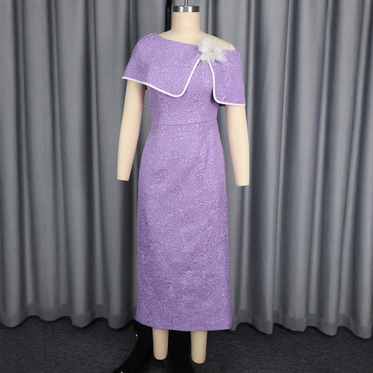 Damen elegantes Maxikleid mit asymmetrischem Rüschendesign und floralem Akzent R&B
