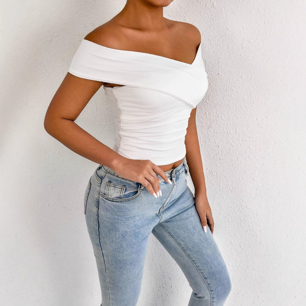 Damen schulterfreies Oberteil mit eleganter Drapierung R&B