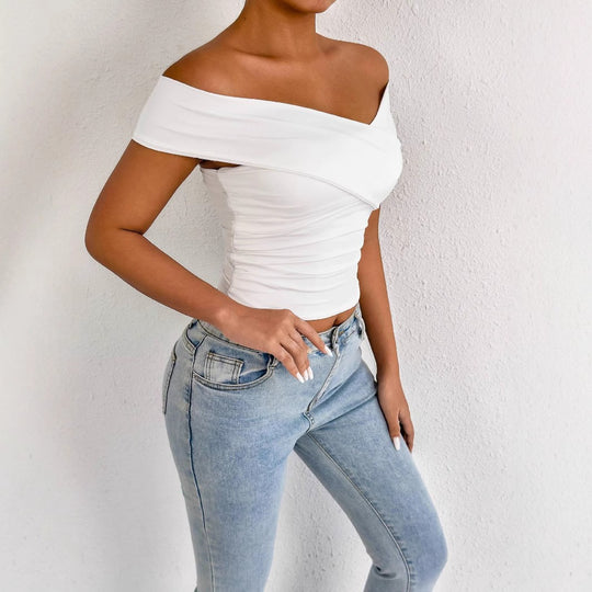Damen schulterfreies Oberteil mit eleganter Drapierung R&B