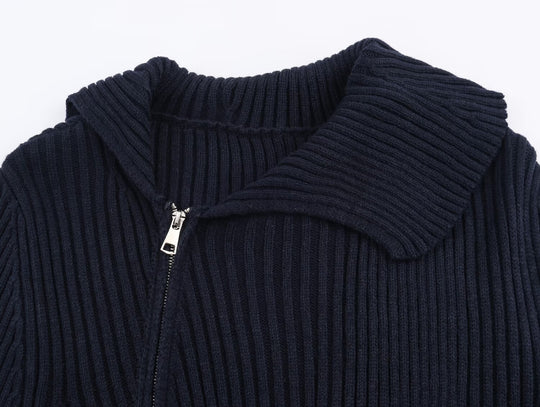 Damen modische und elegante Strickjacke mit großem Kragen R&B