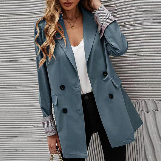 Damen modischer Zweireiher Blazer mit Kontrastärmel R&B