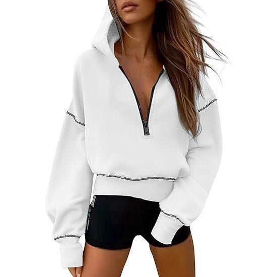 Damen Modischer Kapuzenpullover mit durchgehendem Reißverschluss R&B
