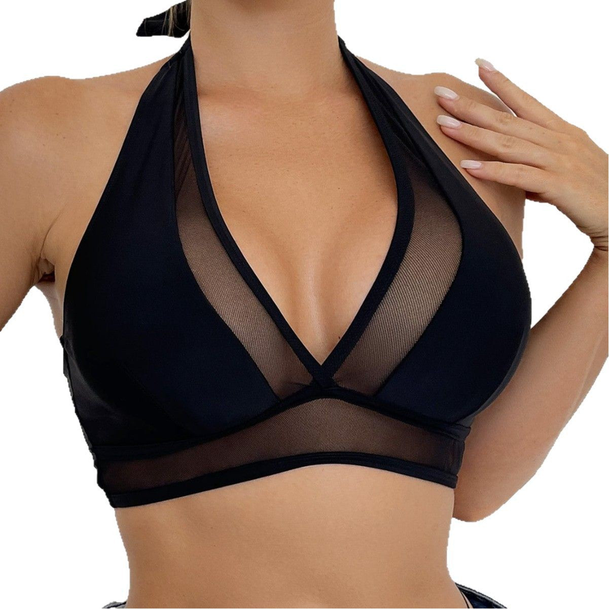 Damen Sport-Bikini-Oberteil mit durchscheinenden Einsätzen und verstellbaren Trägern R&B