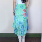 Damen asymmetrischer Rüschenrock aus floralem Chiffon R&B