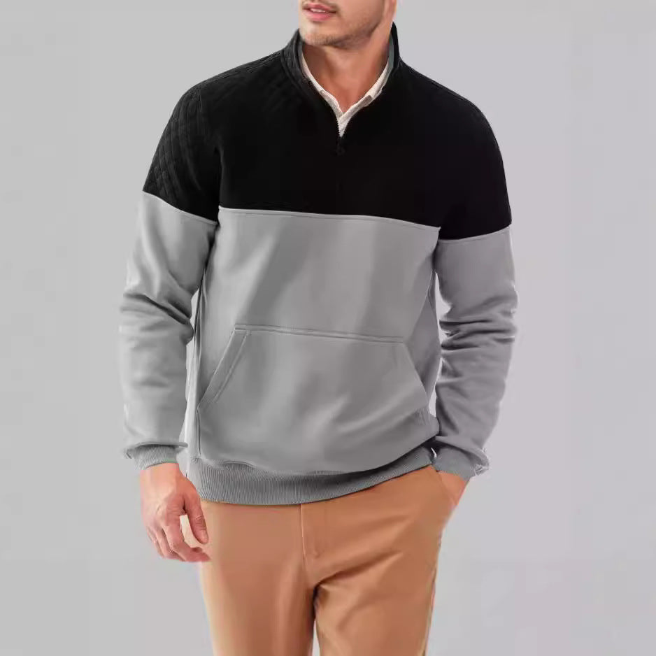 Herren Stepppullover mit hohem Kragen und praktischer Kängurutasche R&B