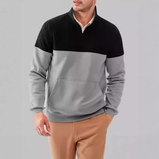 Herren Stepppullover mit hohem Kragen und praktischer Kängurutasche R&B