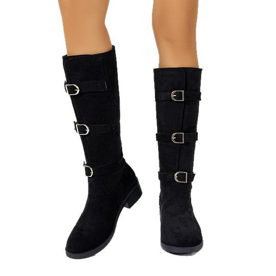 Damen Modische Stiefel mit dekorativen Schnallen und komfortablem Blockabsatz R&B