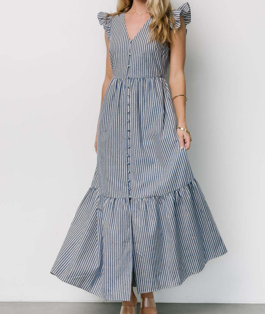 Damen Maxikleid mit Rüschendetails und Knopfleiste R&B