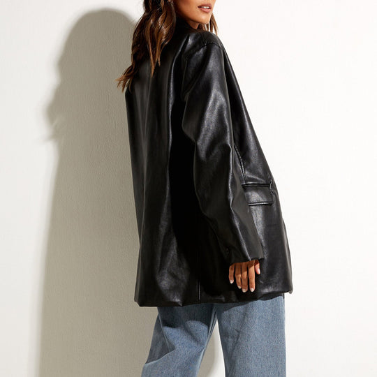 Damen modische Kunstlederjacke mit elegantem Schnitt R&B