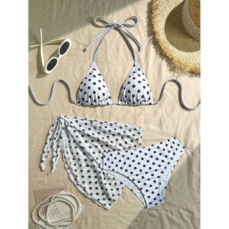 Damen Triangel-Bikini mit verspieltem Punktemuster und leichtem Cover-Up R&B