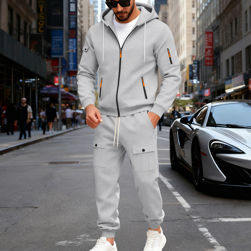 Herren stylisches Zweiteiliges Jogginganzug mit Kapuze und praktischen Taschen R&B