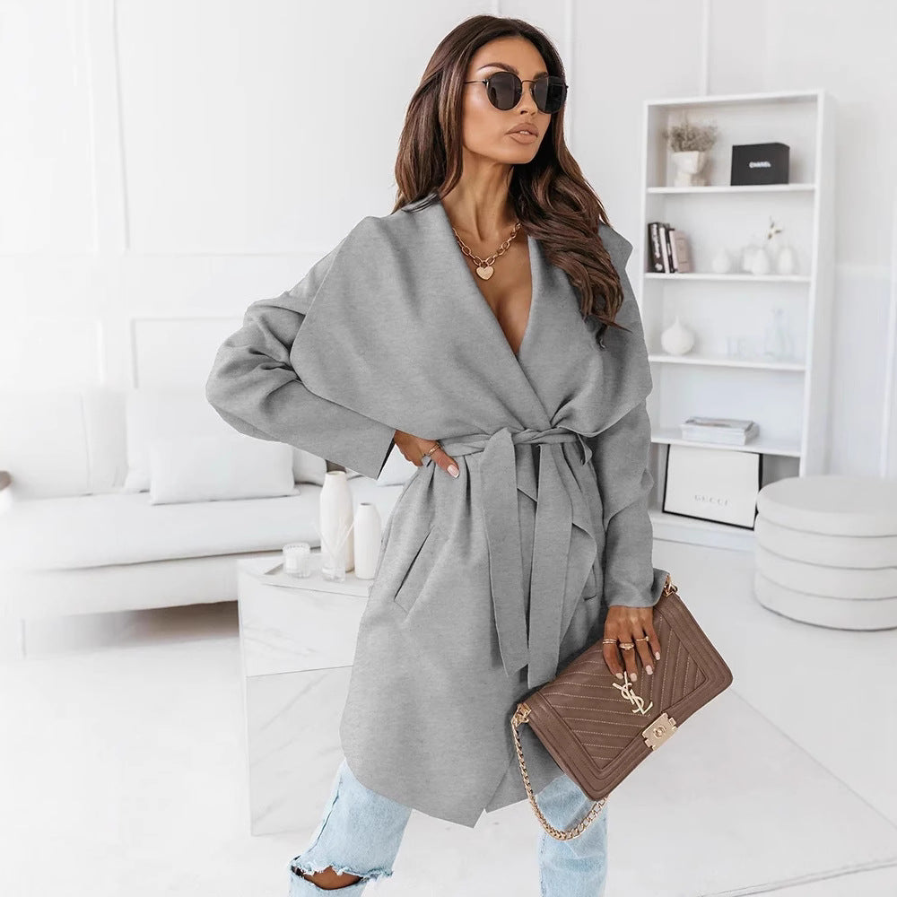 Damen Oversized Morgenmantel mit Gürtel und breiten Ärmeln R&B