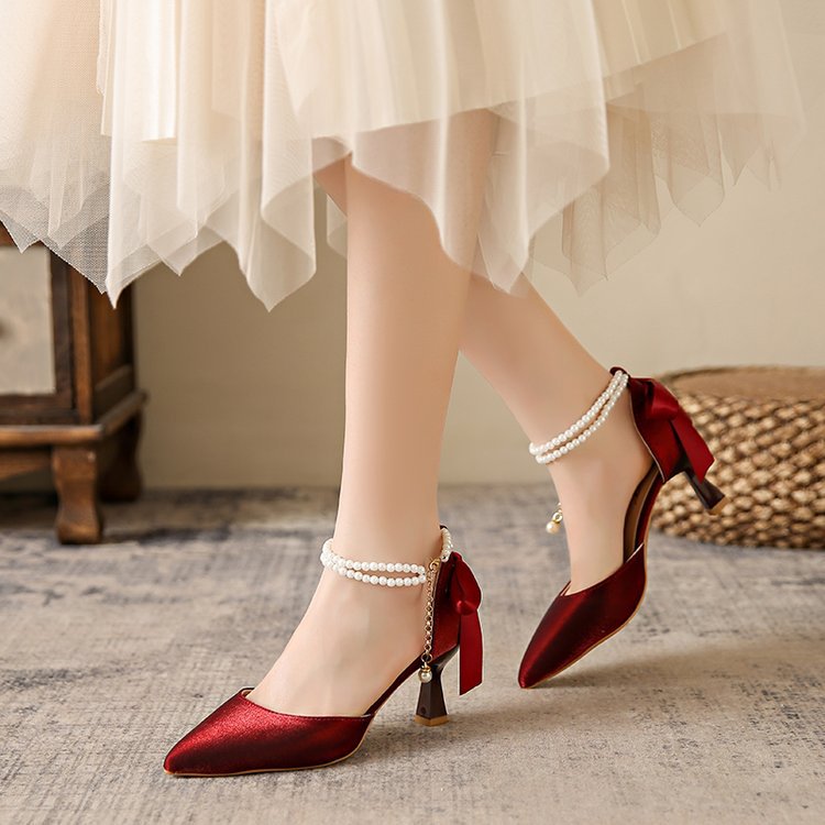 Damen elegante Pumps mit funkelndem Perlenakzent R&B