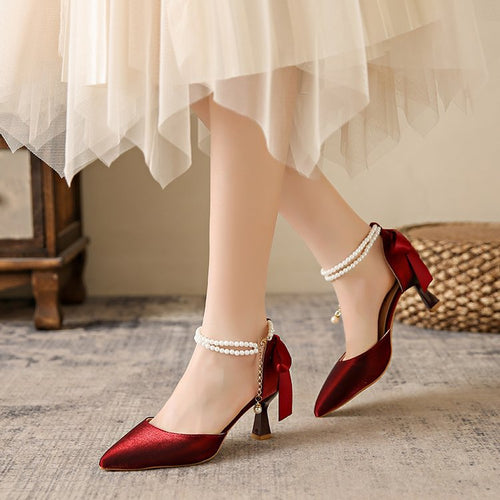Damen elegante Pumps mit funkelndem Perlenakzent R&B