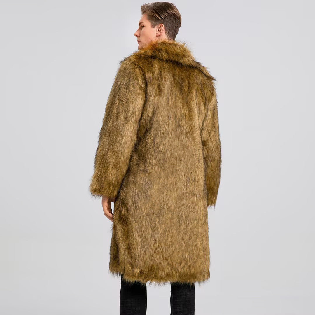 Herren Luxuriöser Kunstfell-Mantel mit voluminösem Kragen R&B