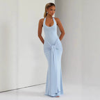 Damen Langes Wickelkleid mit tiefem V-Ausschnitt und Raffungen R&B