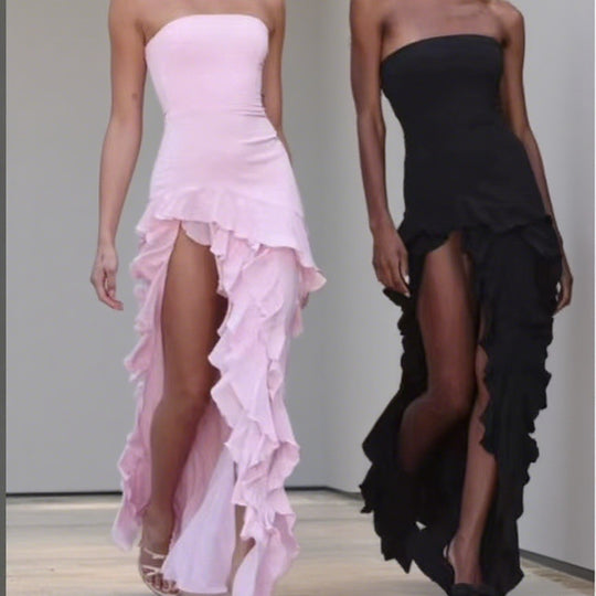 Damen Elegantes und asymmetrisches Abendkleid mit Rüschendetails R&B
