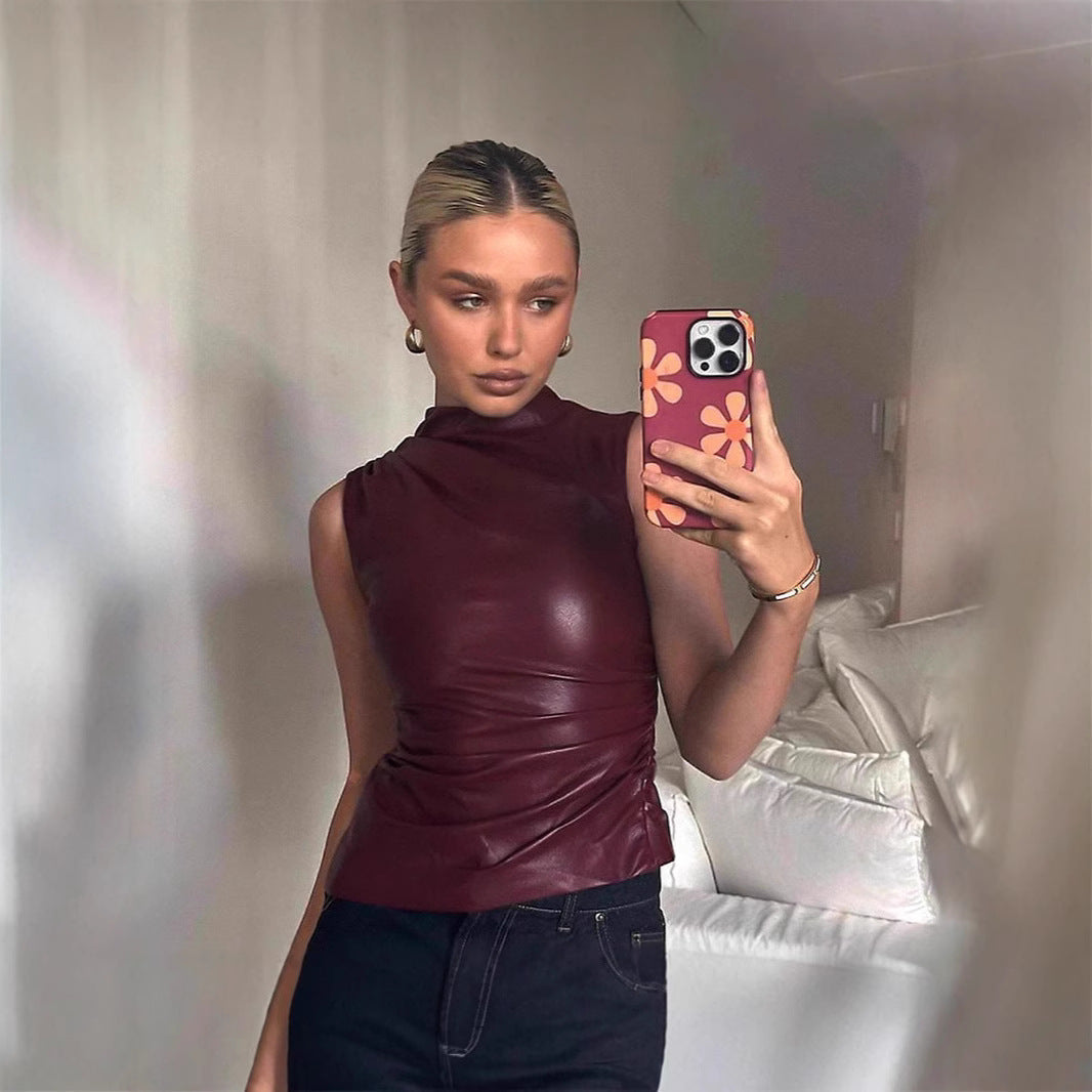 Damen Elegantes Oberteil aus hochwertigem imitat mit asymmetrischem Schnitt