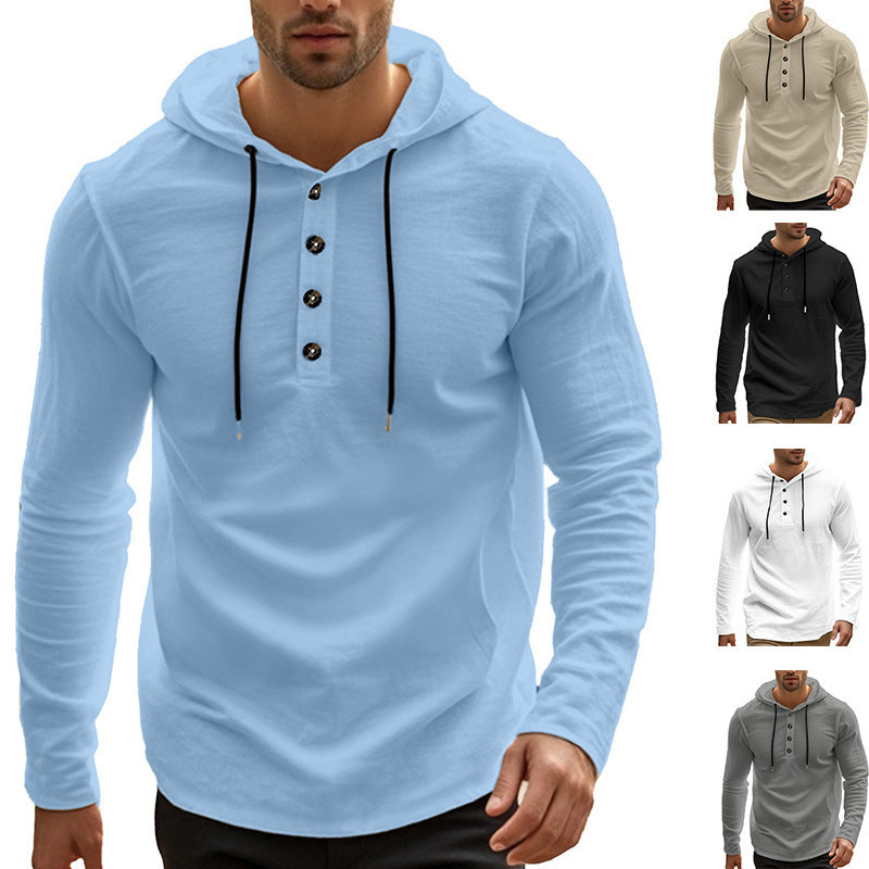 Herren Sportliches Kapuzenoberteil aus atmungsaktivem Material mit Knopfleiste R&B