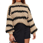Damen Grobstrickpullover mit auffälligem Wellenmuster und lässigem Schnitt R&B