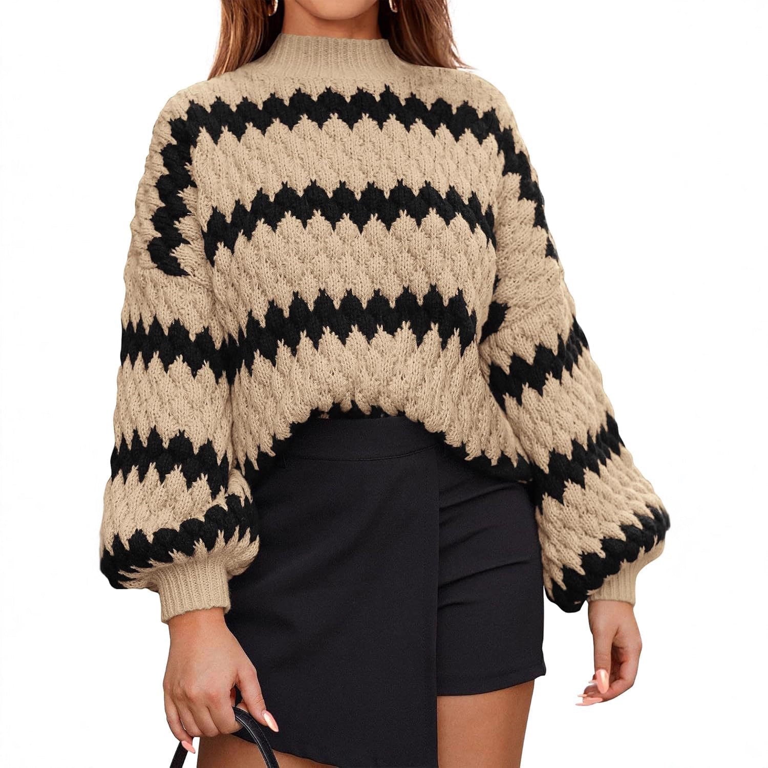 Damen Grobstrickpullover mit auffälligem Wellenmuster und lässigem Schnitt R&B