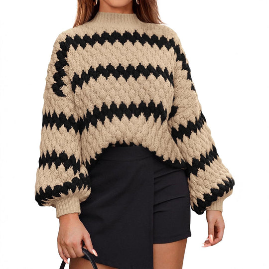 Damen Grobstrickpullover mit auffälligem Wellenmuster und lässigem Schnitt R&B