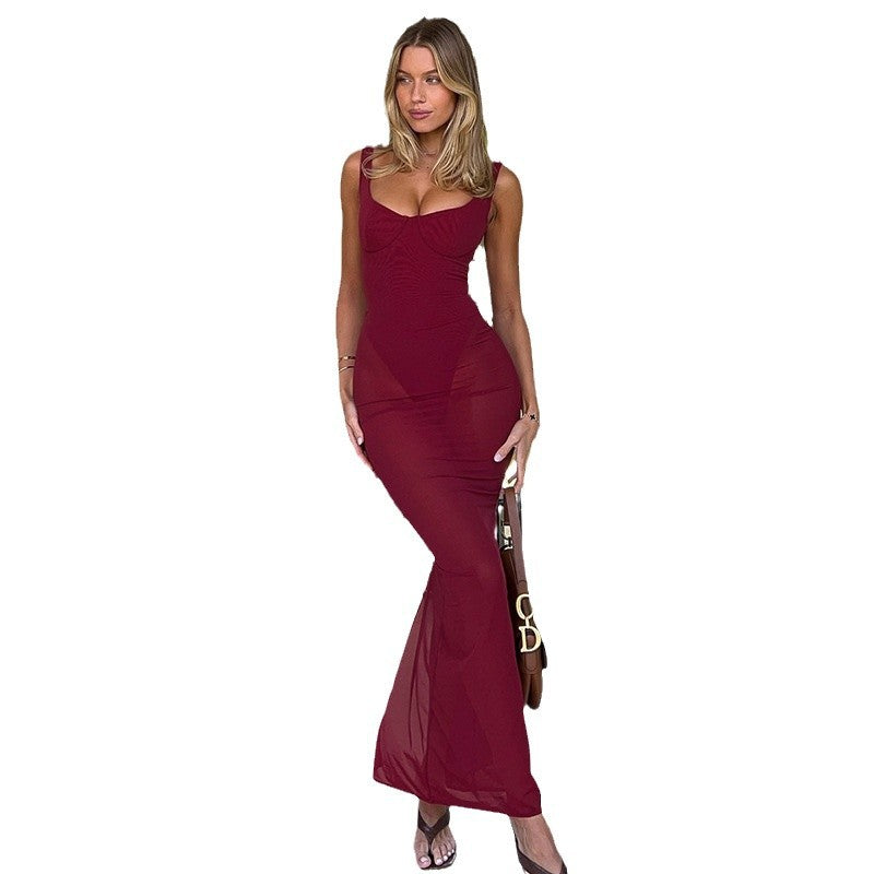 Damen Figurumspielendes Maxikleid mit tiefem Ausschnitt und elegantem Stretchmaterial R&B