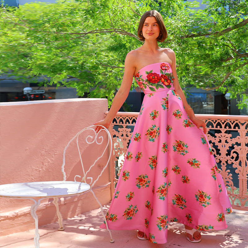 Damen Ballkleid mit floralem Oberteil und schwingendem Rock R&B