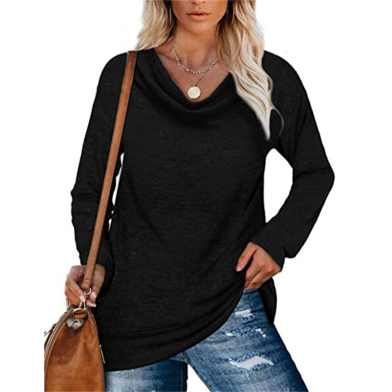 Damen lässiges Langarmshirt mit klassischem Wasserfall-Ausschnitt