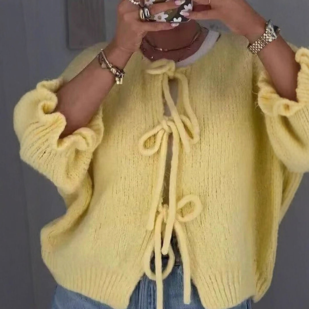 Damen Grobstrickjacke mit verspielt gebundenen Details R&B
