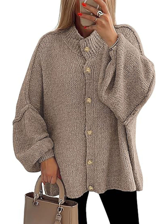 Damen oversized Strickjacke mit Knopfverschluss R&B