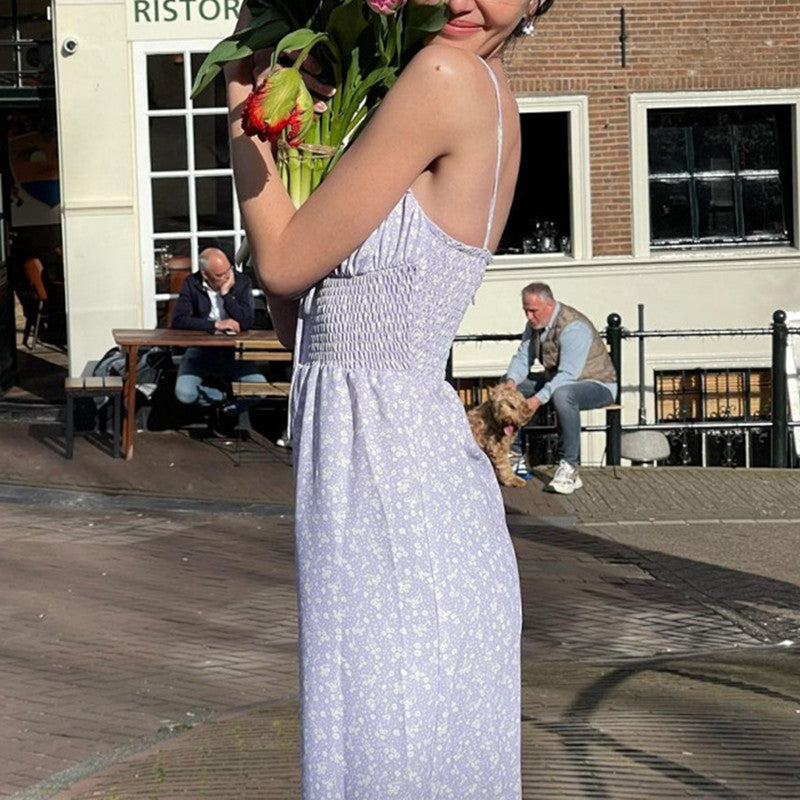 Damen Blumenkleid mit Rüschen und Spaghetti-Trägern R&B