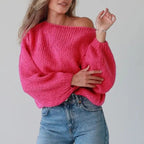 Damen lässiger Strickpullover mit voluminösen Ärmeln R&B