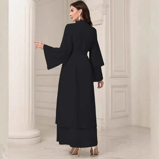 Damen Elegante lange Kimono-Jacke aus fließendem Stoff mit weitem Schnitt R&B