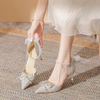 Damen elegante High Heels mit funkelndem Strass und zarten Riemchen R&B