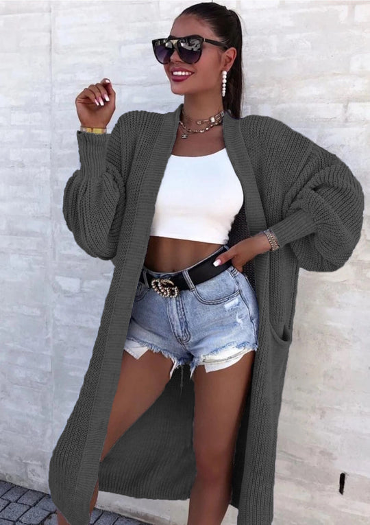Damen Strickmantel mit weitem Schnitt und tiefen Taschen R&B