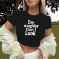 Damen Crop-T-Shirt mit kreativem Spruch und figurbetontem Schnitt R&B