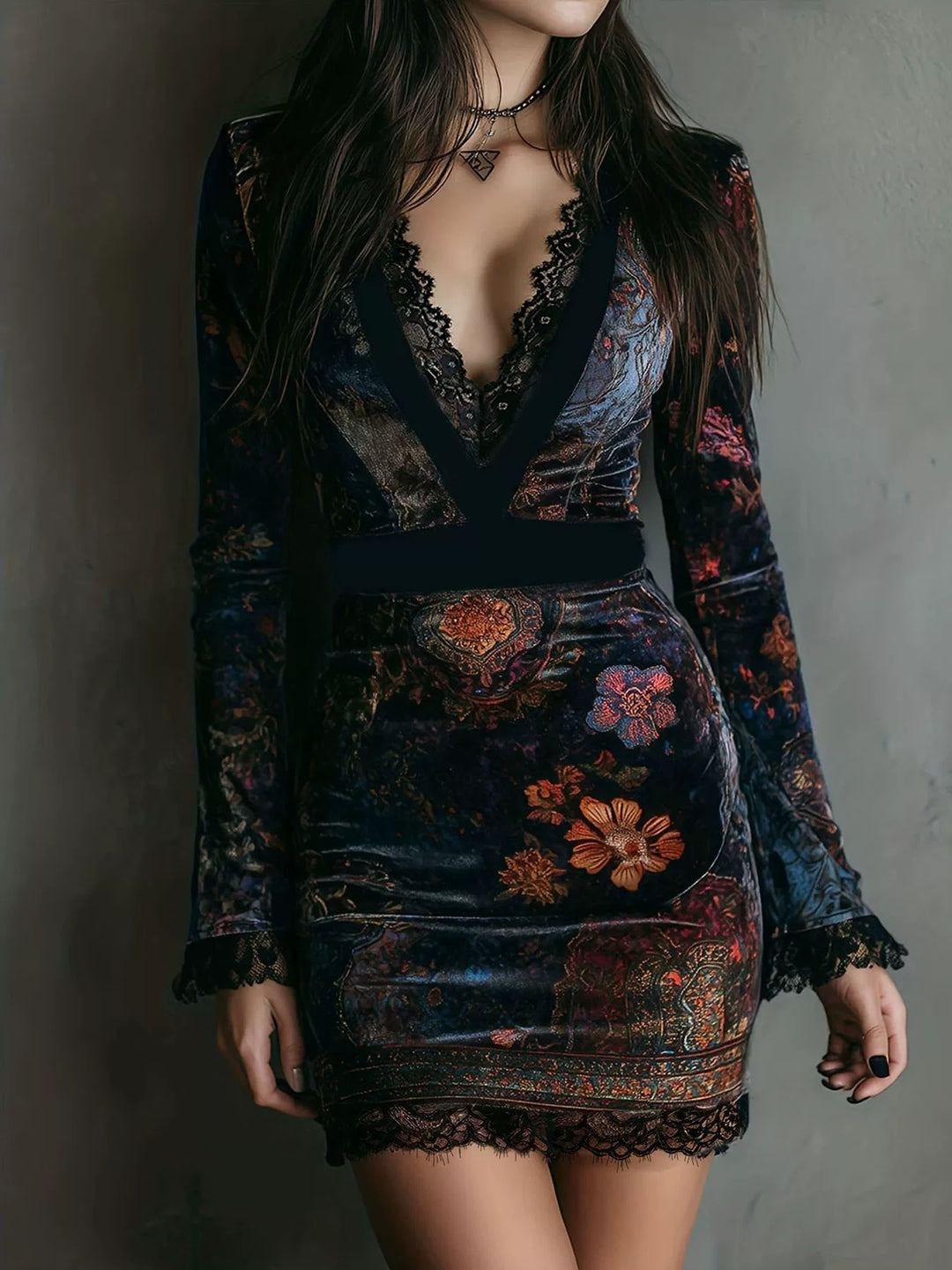 Damen Luxuriöse Taillierte-Silhouette Samt-Cocktailkleid