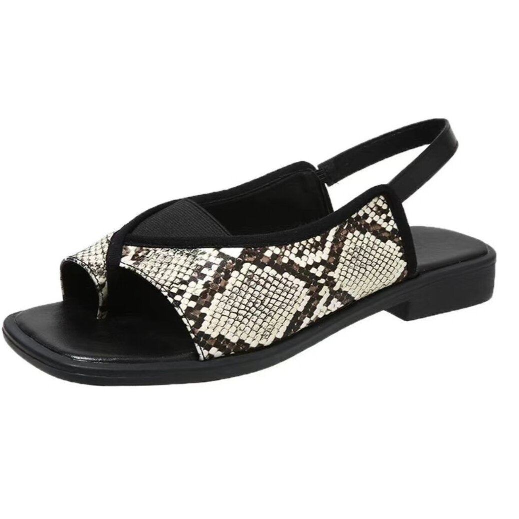 Damen nan Zehenring-Sandalette mit Schlangenprägung, elastischem Mittelfußriemen und gepolstertem Komfortfußbett R&B