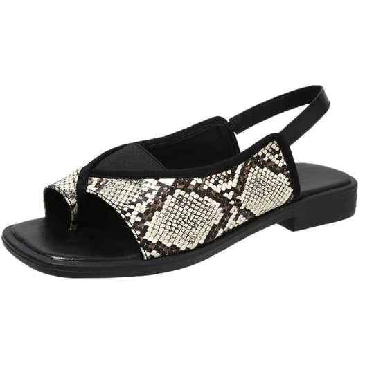 Damen nan Zehenring-Sandalette mit Schlangenprägung, elastischem Mittelfußriemen und gepolstertem Komfortfußbett R&B