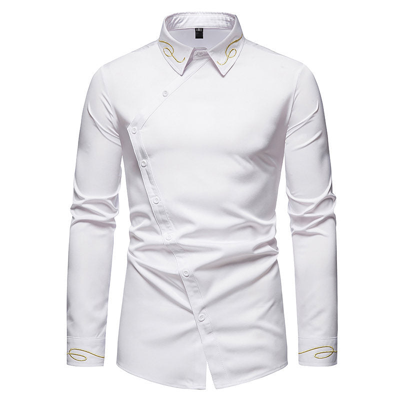Herren elegantes Langarmhemd mit asymmetrischem Schnitt und luxuriösen Details