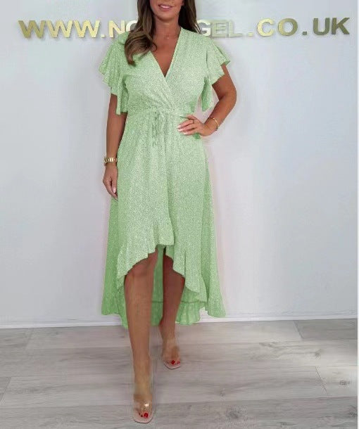 Damen Wickelkleid mit voluminösen Rüschensäumen und tailliertem Schnitt R&B