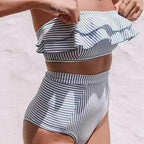 Damen Hochgeschnittener Bikini mit Rüschen-Top R&B