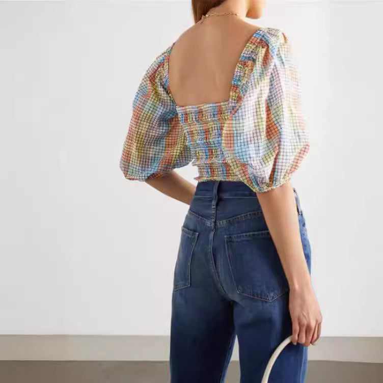 Damen Puffärmel Bluse mit kariertem Design R&B