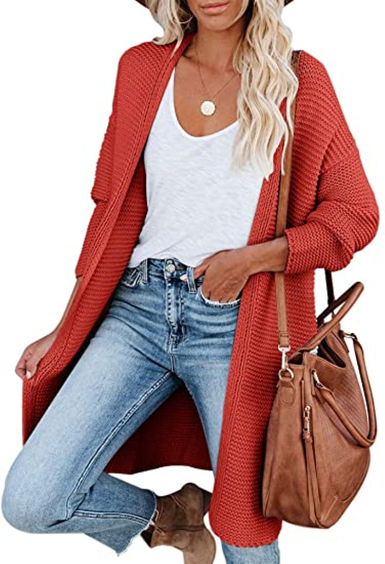 Damen Grobstrick-Cardigan mit offenen Fronten und praktischen Taschen