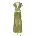 Damen Elegantes Maxikleid mit Spitzenoberteil und fließendem Saum R&B