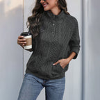 Damen modische Kapuzenpullover mit Knopfleiste und Kängurutasche R&B