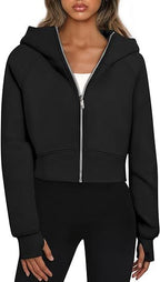 Damen Bequemer Kurzarm Kapuzenpullover mit Reißverschluss R&B