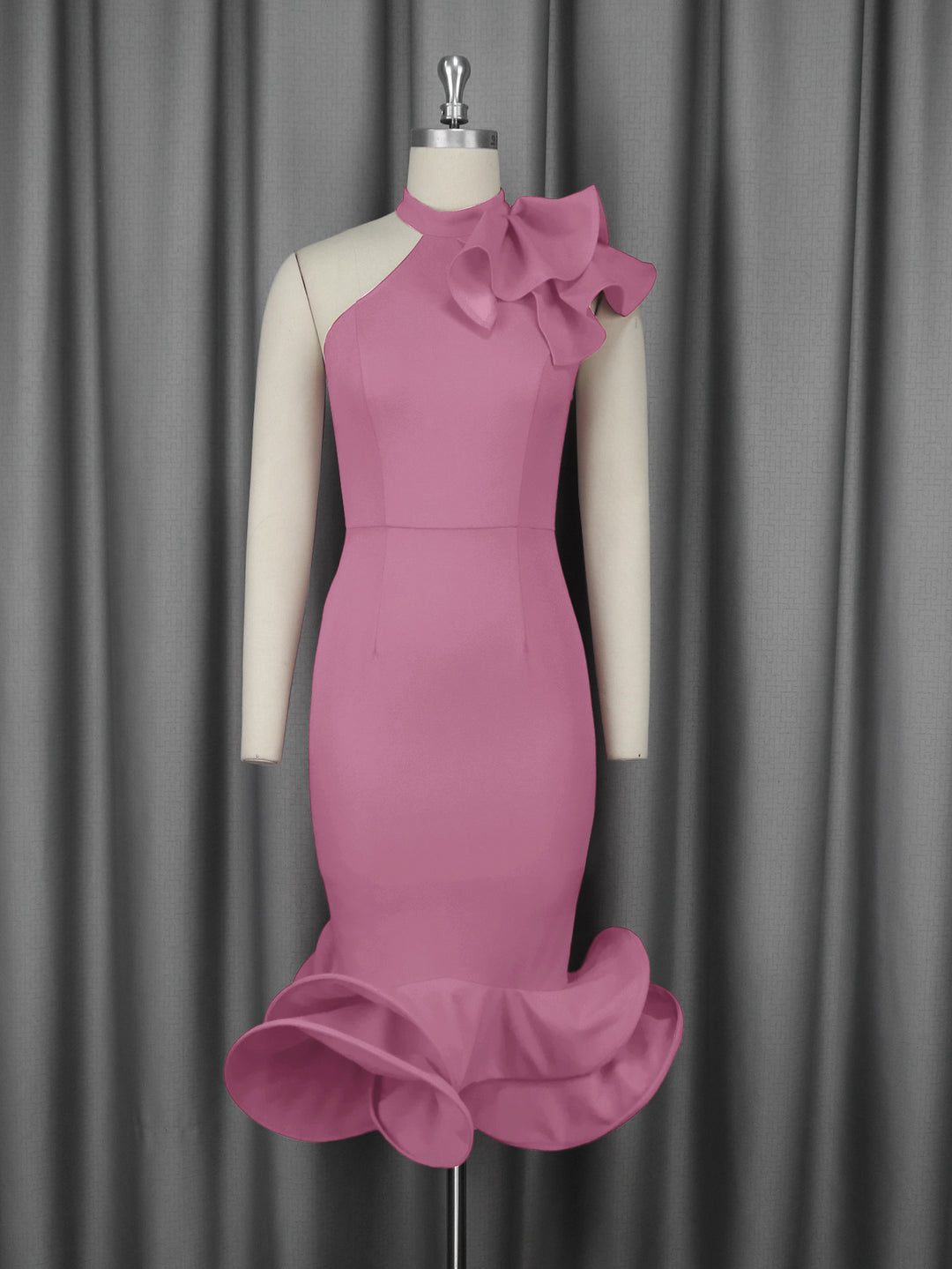 Damen Elegantes Abendkleid mit asymmetrischem Design und voluminösem Rüschenakzent R&B